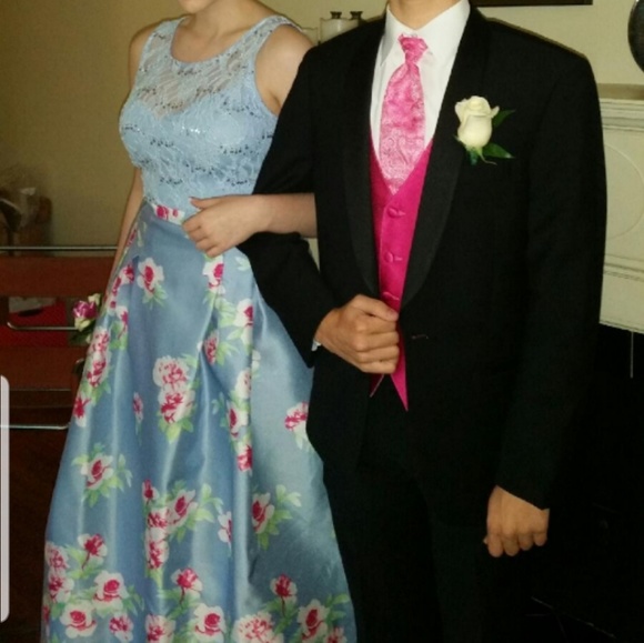 B.Darlin Floral Full Length Prom Dress - Picture 3 of 5